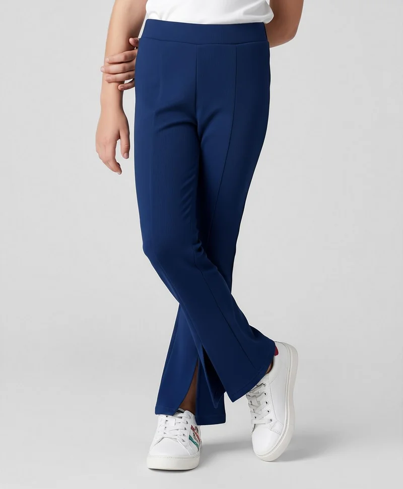 Pine Kids Pine Kids Cotton Lycra Knit Full Length Solid Bootcut Leggings - Navy Blue