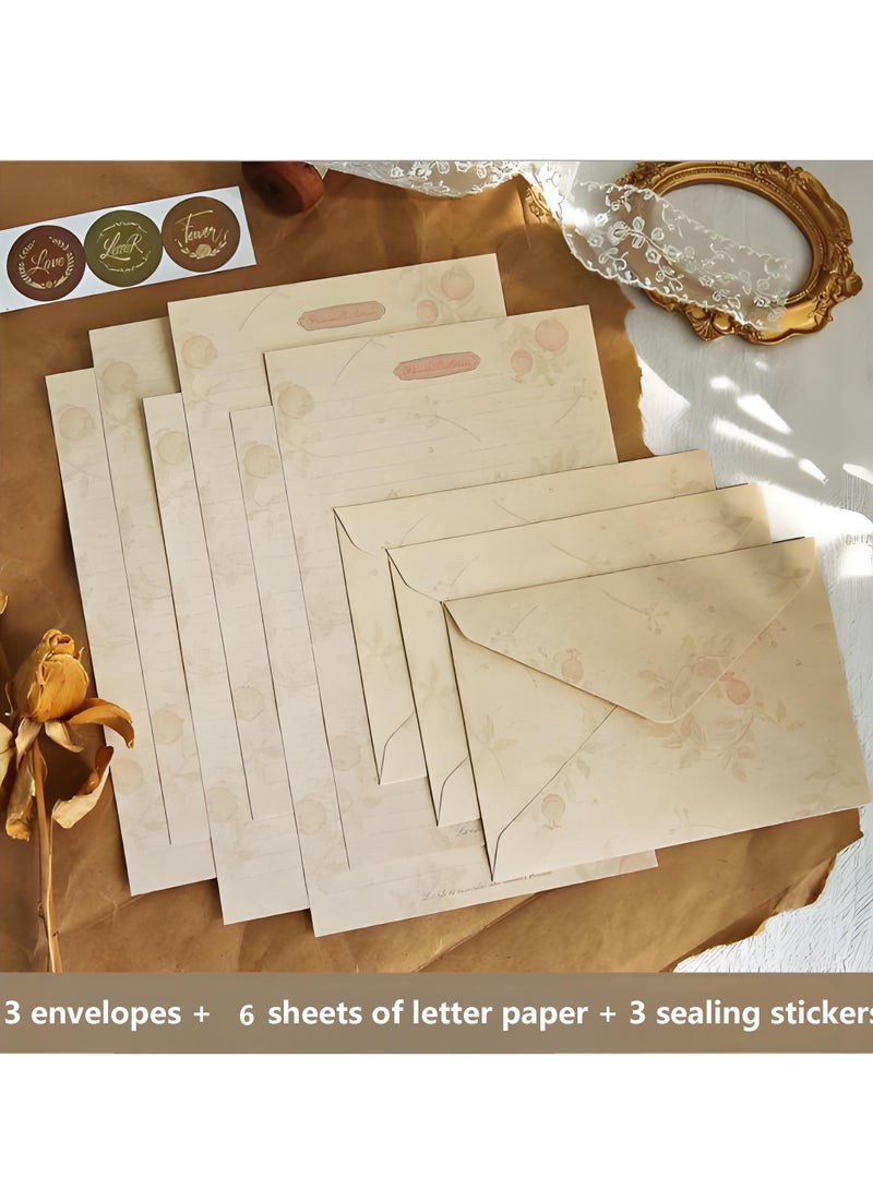 مجموعة أظرفة، تحتوي على 3 أظرفة، 6 أوراق خطابات، 3 ملصقات ختم، مجموعة أظرفة عاجية كلاسيكية للمراسلات الخطية، بطاقات الشكر، دعوات الزفاف - Image 1