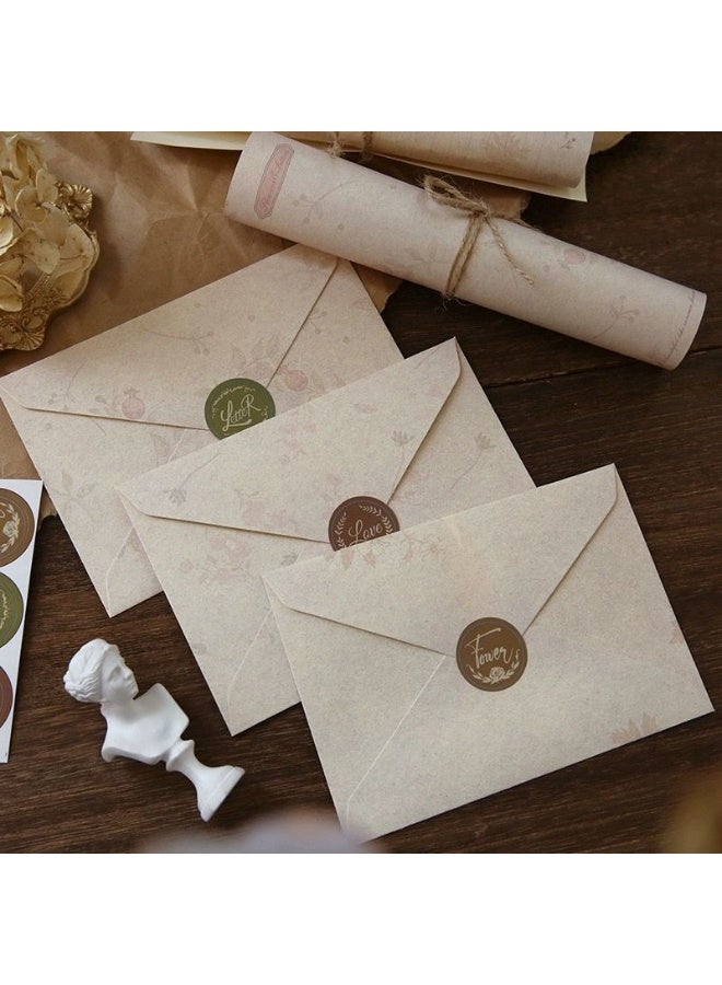 مجموعة أظرفة، تحتوي على 3 أظرفة، 6 أوراق خطابات، 3 ملصقات ختم، مجموعة أظرفة عاجية كلاسيكية للمراسلات الخطية، بطاقات الشكر، دعوات الزفاف - Image 3