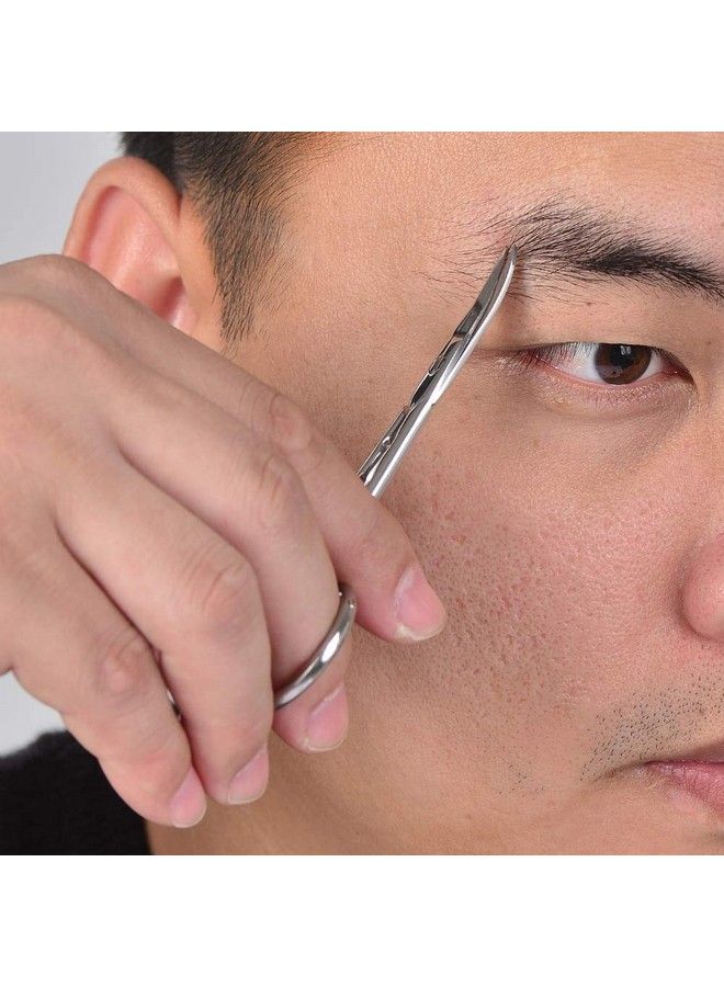 HANTEKAS Professional Stainless Steel Curved And Rounded Facial Hair Scissors Tweezers Set For Men Moustache Nose Hair Beard Trimming Scissorssafety Use For Eyebrowseyelashesear Hair Pu Leather Bag - Image 5