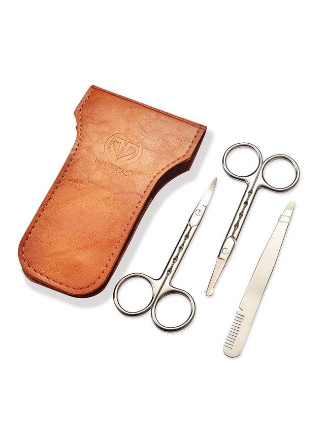 HANTEKAS Professional Stainless Steel Curved And Rounded Facial Hair Scissors Tweezers Set For Men Moustache Nose Hair Beard Trimming Scissorssafety Use For Eyebrowseyelashesear Hair Pu Leather Bag - Image 2