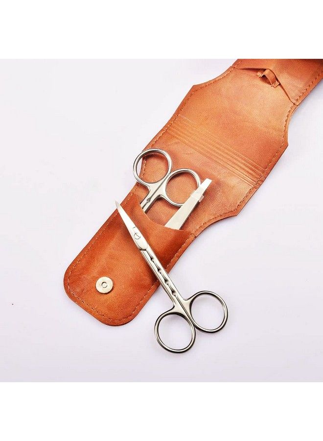 HANTEKAS Professional Stainless Steel Curved And Rounded Facial Hair Scissors Tweezers Set For Men Moustache Nose Hair Beard Trimming Scissorssafety Use For Eyebrowseyelashesear Hair Pu Leather Bag - Image 4