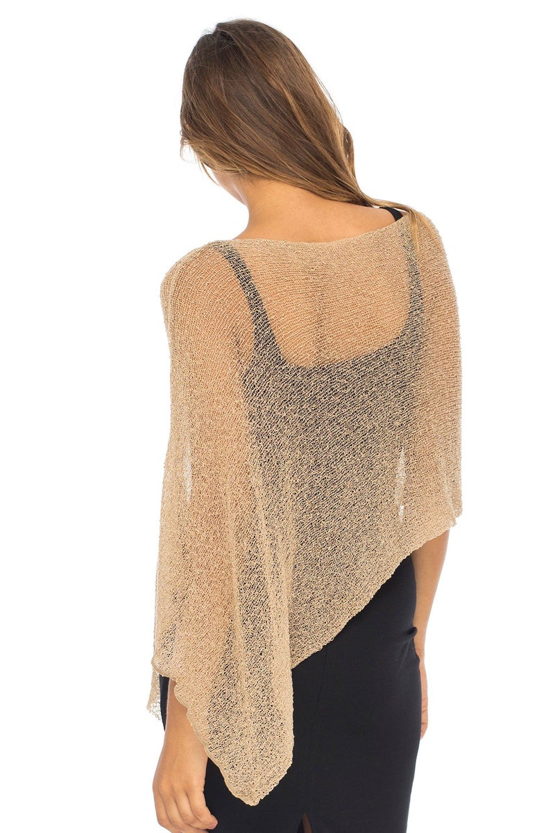 Back From Bali Womens Sheer Poncho Shrug Bolero, Lightweight Summer Shrug Pullover Sweater Mocca - Image 2