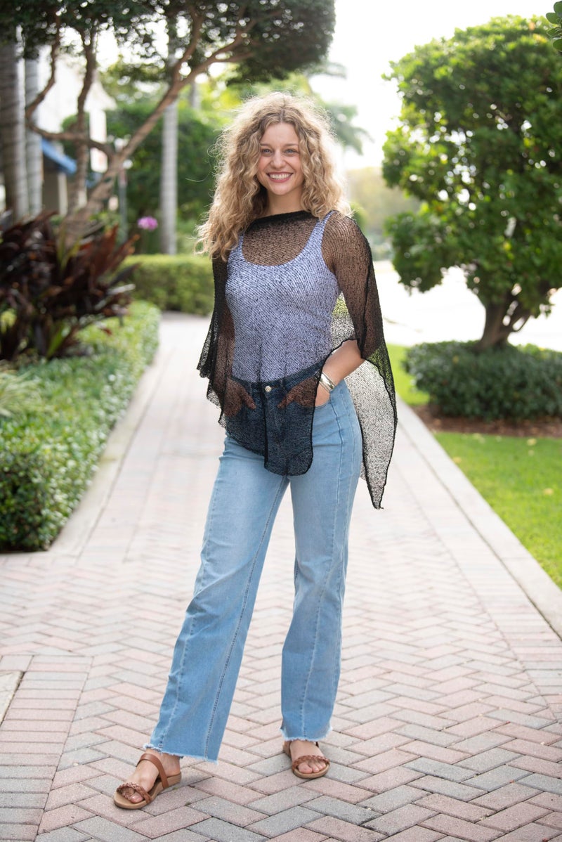 Back From Bali Womens Sheer Poncho Shrug Bolero, Lightweight Summer Shrug Pullover Sweater Mocca - Image 4