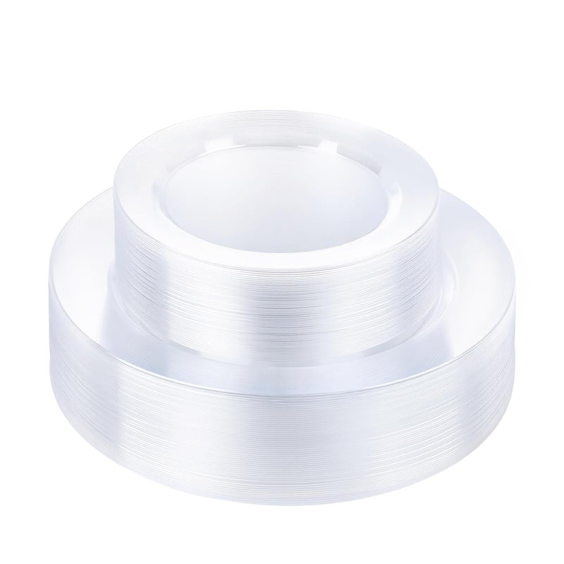 Bestluck 100PCS Clear Plastic Plates, Clear Disposable Plates for 50 Guests, 50 Dinner Plates 10.25 inch & 50 Dessert Plates 7.5 inch for Party, Graduation, Wedding - Image 1