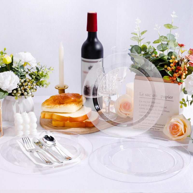 Bestluck 100PCS Clear Plastic Plates, Clear Disposable Plates for 50 Guests, 50 Dinner Plates 10.25 inch & 50 Dessert Plates 7.5 inch for Party, Graduation, Wedding - Image 5