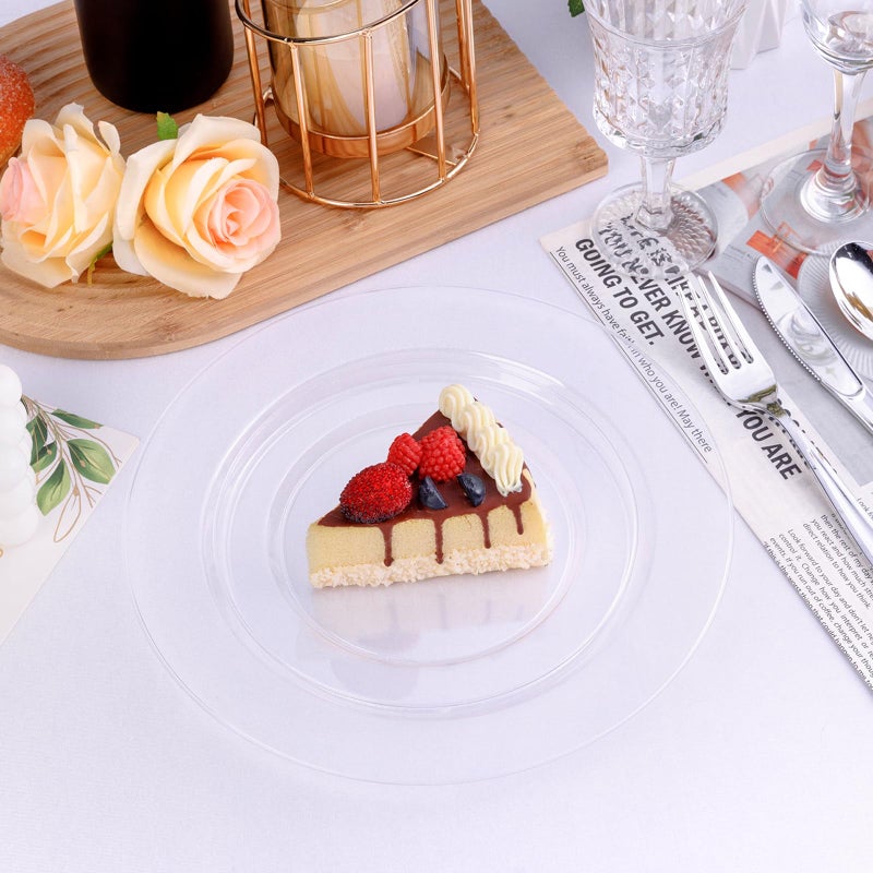 Bestluck 100PCS Clear Plastic Plates, Clear Disposable Plates for 50 Guests, 50 Dinner Plates 10.25 inch & 50 Dessert Plates 7.5 inch for Party, Graduation, Wedding - Image 4