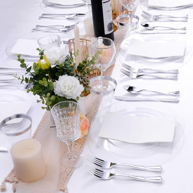 Bestluck 100PCS Clear Plastic Plates, Clear Disposable Plates for 50 Guests, 50 Dinner Plates 10.25 inch & 50 Dessert Plates 7.5 inch for Party, Graduation, Wedding - Image 3