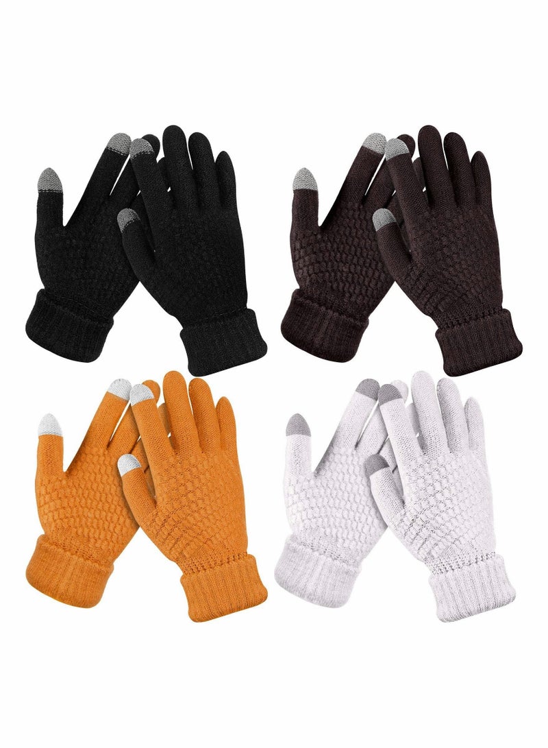 4 Pairs Women's Winter Touch Screen Gloves Warm Fleece Lined Knit Elastic Cuff Texting - Image 1