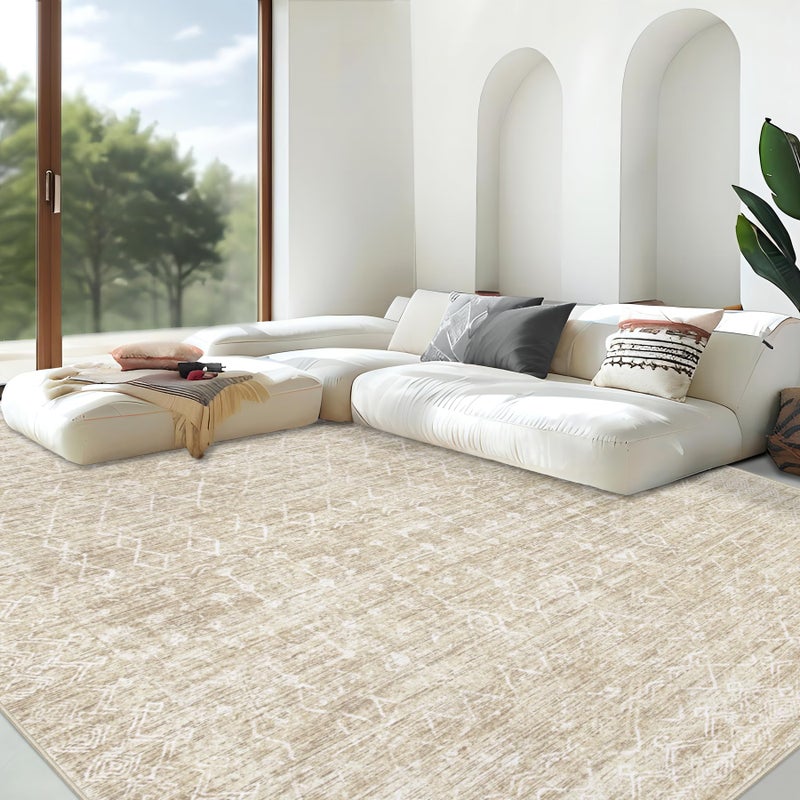 Aoyaomi Area Rug Living Room Rugs 8x10 - Large Soft Boho Geometric Rug, Non-Slip Foldable Washable Rugs Non Shedding Morden Indoor Floor Carpet for Living Bedroom Office Dining Room (Moroccan Beige, 8'x10') - Image 1