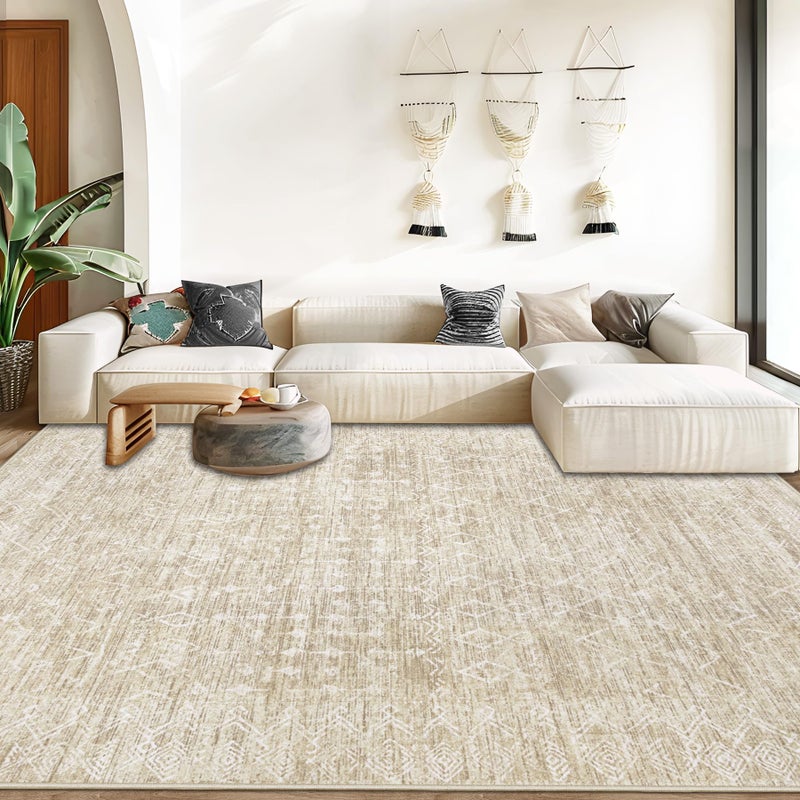 Aoyaomi Area Rug Living Room Rugs 8x10 - Large Soft Boho Geometric Rug, Non-Slip Foldable Washable Rugs Non Shedding Morden Indoor Floor Carpet for Living Bedroom Office Dining Room (Moroccan Beige, 8'x10') - Image 2