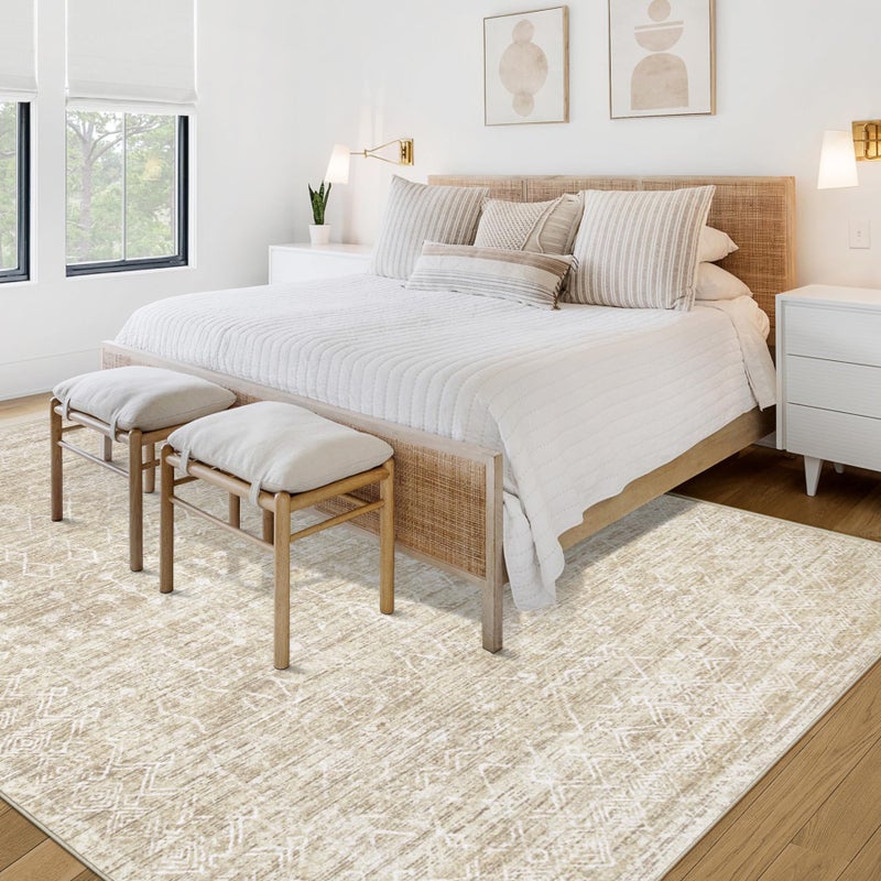 Aoyaomi Area Rug Living Room Rugs 8x10 - Large Soft Boho Geometric Rug, Non-Slip Foldable Washable Rugs Non Shedding Morden Indoor Floor Carpet for Living Bedroom Office Dining Room (Moroccan Beige, 8'x10') - Image 3