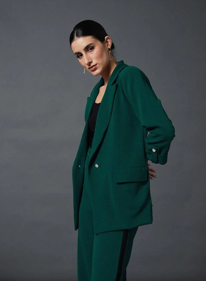 Sassafras  Forest Green Buttoned Blazer for Women | Best Price UAE