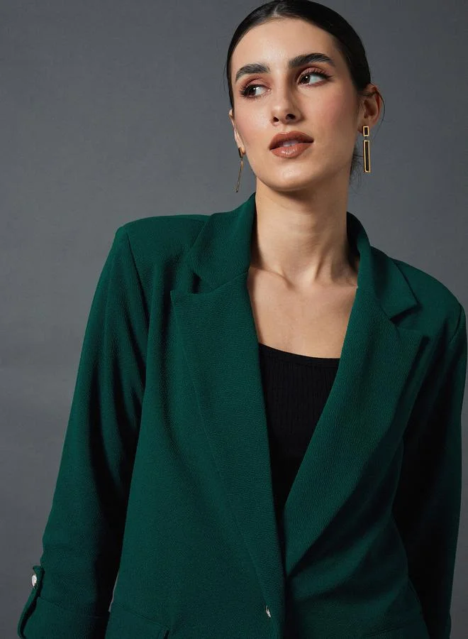Sassafras  Forest Green Buttoned Blazer for Women | Best Price UAE