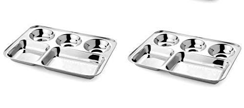 Truvic 5 in 1 Round Extra Deep Compartment Divided Stainless Steel PlateThali Set of 2 - Image 1