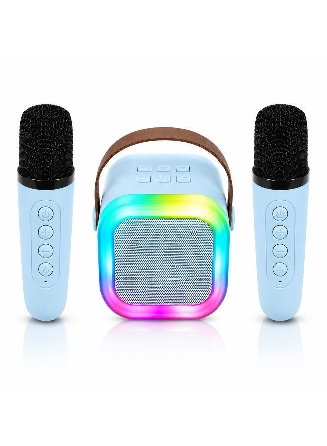 Mini Karaoke Speaker System, 2 Wireless Mics, Bluetooth Portable Party Audio with LED Lights, Perfect Gift for Kids (Sky Blue) - Image 3