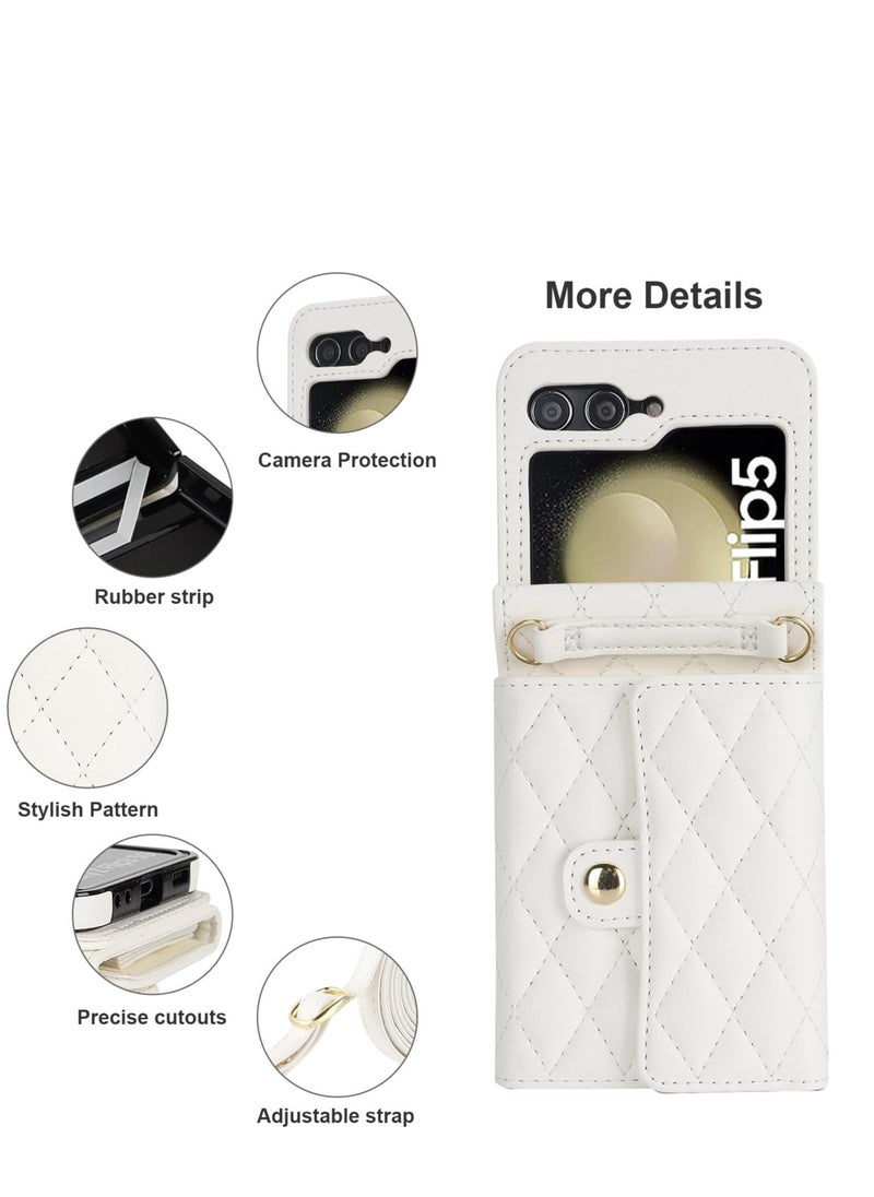 Excefore for Samsung Galaxy Z Flip 5 Wallet Case, Crossbody Purse with Credit Card Slot Holder RFID Blocking PU Leather Phone Case, Adjustable Lanyard Detachable Strap Wrist, for Galaxy Z Flip5 (White)  - Image 5