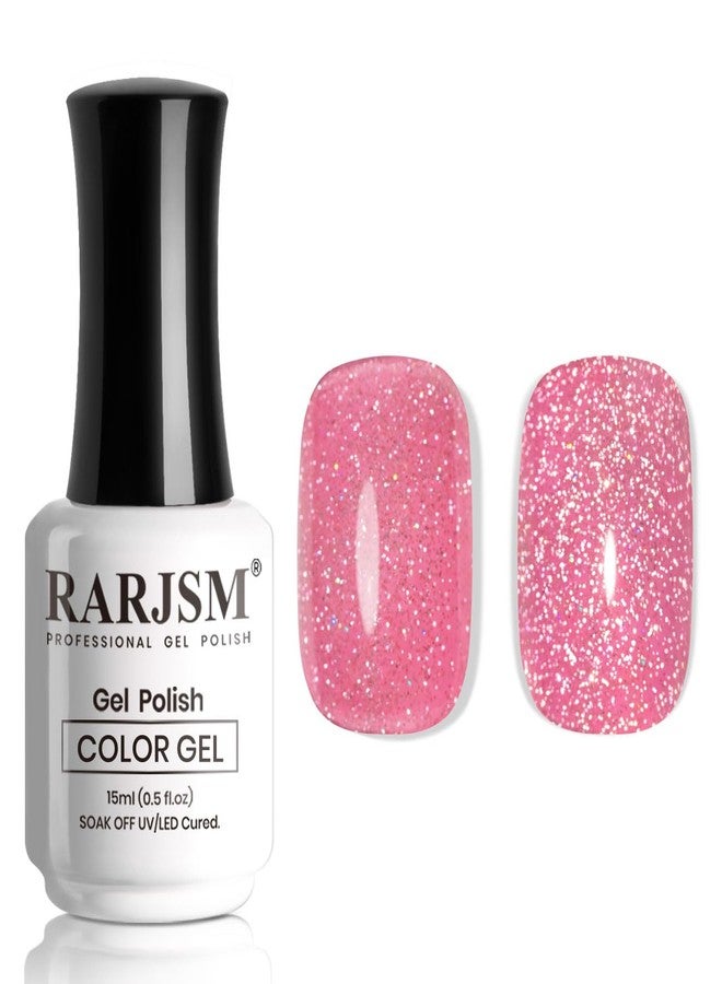 RARJSM Reflective Glitter Gel Nail Polish Nude Hot Pink Sheer Jelly Gel Polish Flash Diamond Sparkle Rainbow Silver Shimmer Pigments Soak off Curing Requires 15ml Single Bottle for Home Salon - Image 1