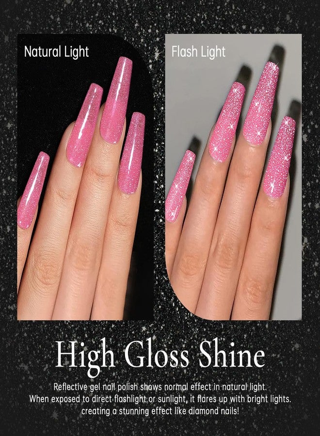 RARJSM Reflective Glitter Gel Nail Polish Nude Hot Pink Sheer Jelly Gel Polish Flash Diamond Sparkle Rainbow Silver Shimmer Pigments Soak off Curing Requires 15ml Single Bottle for Home Salon - Image 4