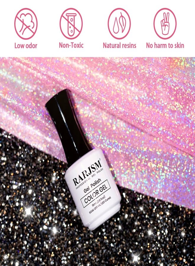 RARJSM Reflective Glitter Gel Nail Polish Nude Hot Pink Sheer Jelly Gel Polish Flash Diamond Sparkle Rainbow Silver Shimmer Pigments Soak off Curing Requires 15ml Single Bottle for Home Salon - Image 5