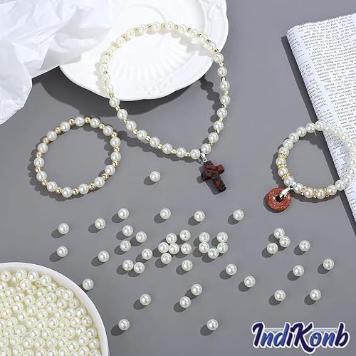 INDIKONB Glass Round Moti for Bracelet & Jewellery Making | AAAAA Offwhite Glass Beads Bulk Wholesale Pack (5MM) - Image 2