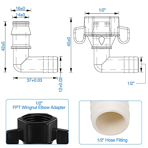 Dreyoo 1/2" x 14 NPT x 1/2" Barb Elbow and Straight Swivel Adapter RV Water Pump Fittings with Thread Seal Tape, 1/2 Inch Female Threaded Pex Fittings for Water Pump Strainer - Image 4