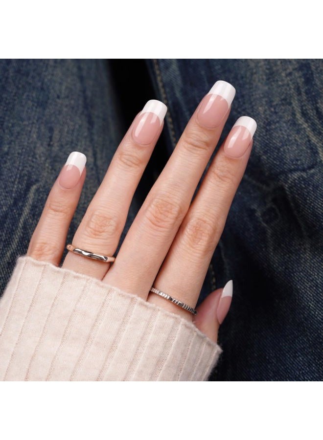 DANNI & TONI Semi Cured Gel Nail Strips French (Happy-Go-Lucky) Nude Gel Nail Stickers with White Tips 28 Stickers - Image 5