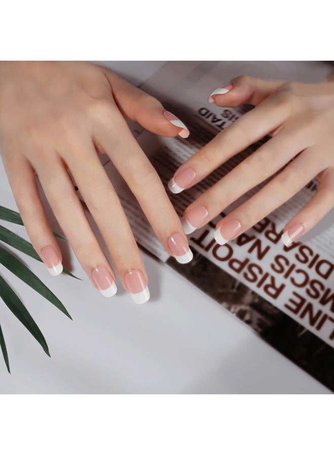 DANNI & TONI Semi Cured Gel Nail Strips French (Happy-Go-Lucky) Nude Gel Nail Stickers with White Tips 28 Stickers - Image 1