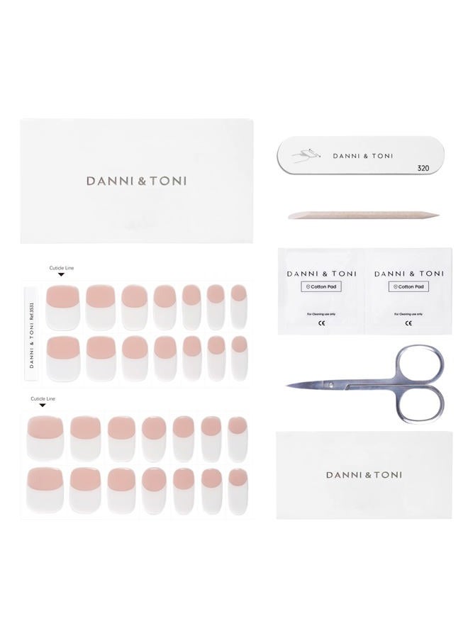DANNI & TONI Semi Cured Gel Nail Strips French (Happy-Go-Lucky) Nude Gel Nail Stickers with White Tips 28 Stickers - Image 4