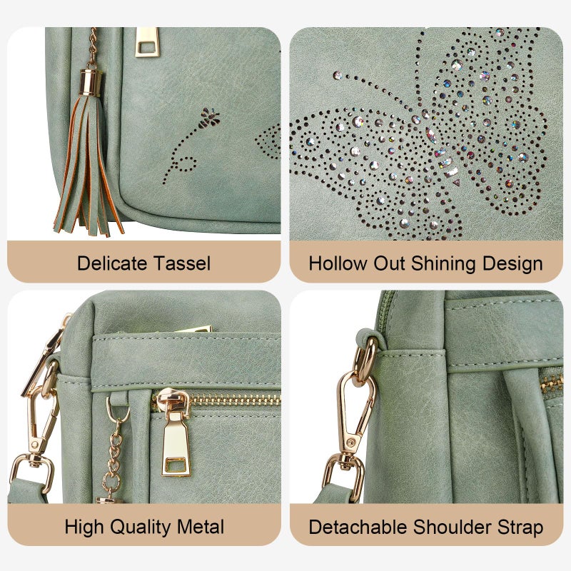 KITEVIUN Crossbody Bags for Women Trendy Leather Crossbody Purse Shoulder Handbags Butterfly Design - Image 4