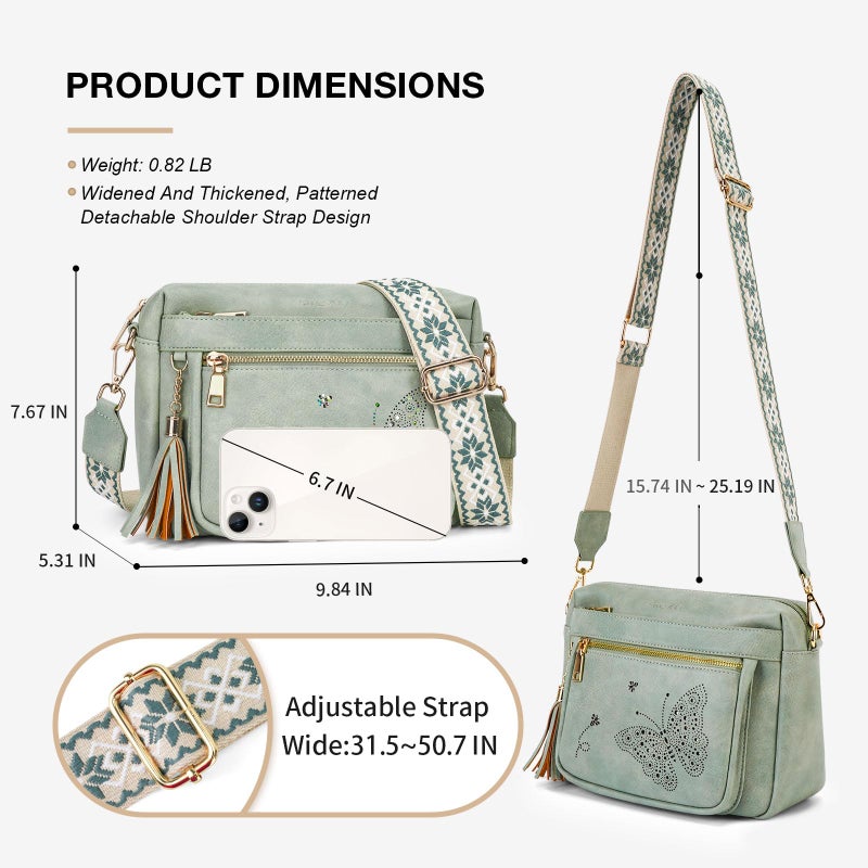KITEVIUN Crossbody Bags for Women Trendy Leather Crossbody Purse Shoulder Handbags Butterfly Design - Image 5