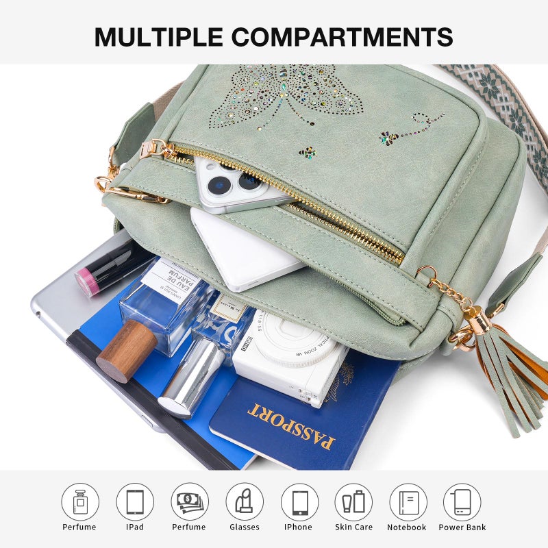 KITEVIUN Crossbody Bags for Women Trendy Leather Crossbody Purse Shoulder Handbags Butterfly Design - Image 3