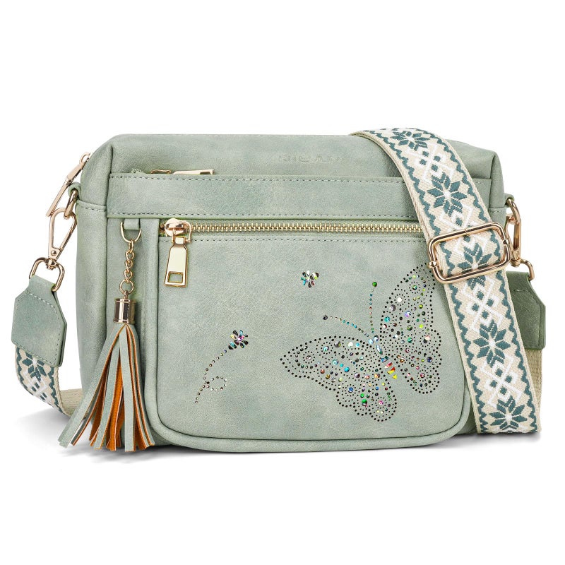 KITEVIUN Crossbody Bags for Women Trendy Leather Crossbody Purse Shoulder Handbags Butterfly Design - Image 1