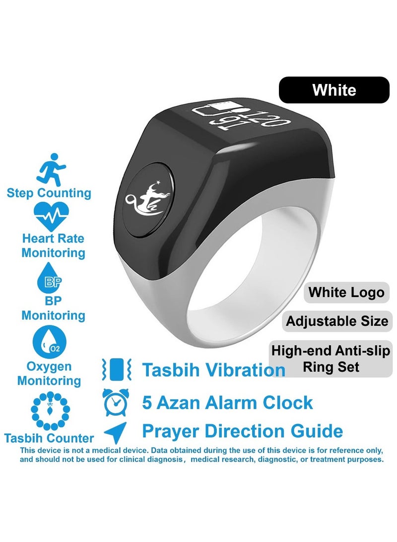خاتم صلاة ذكي متعدد الوظائف، خاتم محظوظ، عداد تسبيح، منبه أذان، دليل اتجاه الصلاة، خاتم ساعة رقمية، خاتم خرز تسبيح، مسبحة إلكترونية، خاتم استغفار، خاتم ذكر علاء الدين من TBSoon iQIBLA - Image 1
