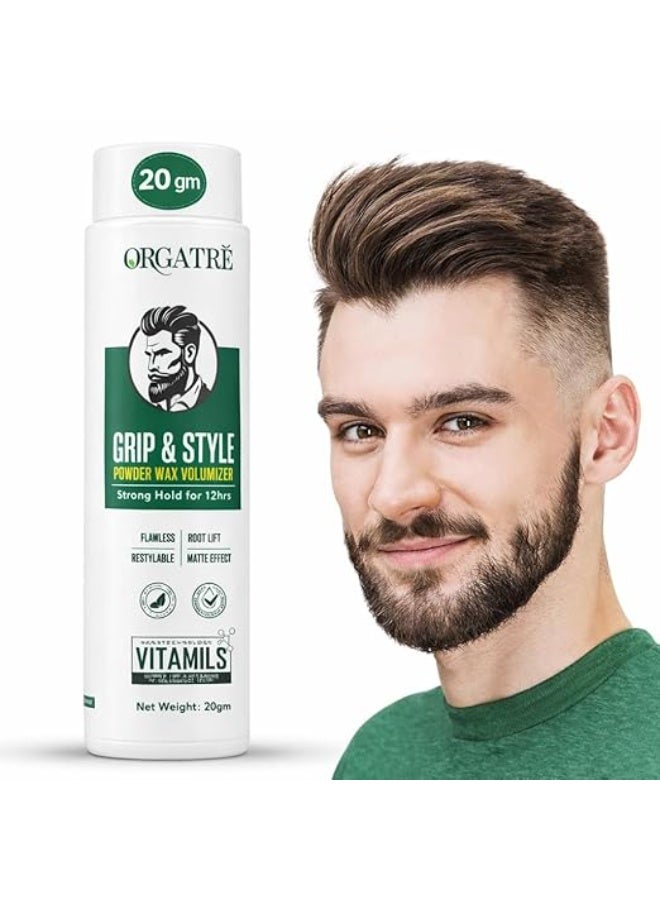 ORGATRE Grip & Style Hair Volumizing Powder | Strong Hold up to 12 Hrs | Matte Finish Hair Wax Powder for Men | Safe Hair Fiber Powder Wax | Hair Styling Powder for Men | 20 gm (Pack of 1) - Image 1