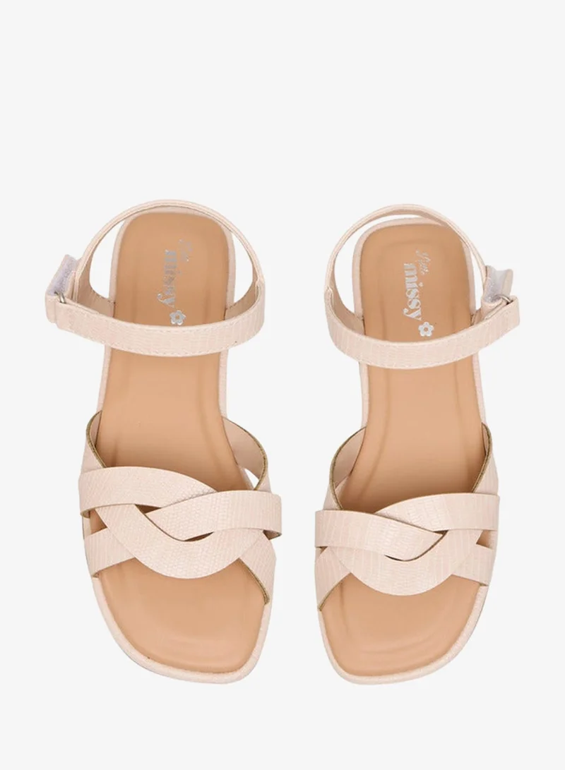 Little Missy Girls Strap Detail Sandals with Hook and Loop Closure
