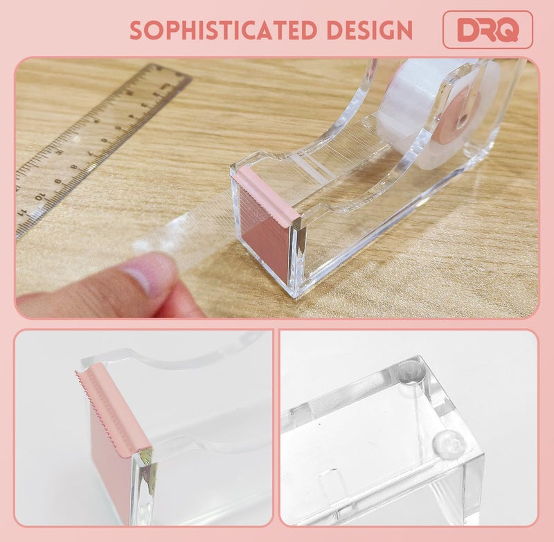 DRQ Pink Desk Organizers and Accessories Office Supplies, 10Pcs Set for Office with Stapler, Tape Dispenser, Pens, Pen Holder, Phone Holder, Tape, Ruler, 1 Box Staple, Scissors and 1 Box of Clip - Image 5