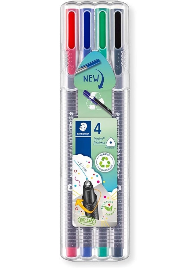 Steadtler أقلام تريبلوس فاينلاينر بنقطة فائقة الدقة، 0.3 مم، ألوان متنوعة، عبوة من 4 - Image 1