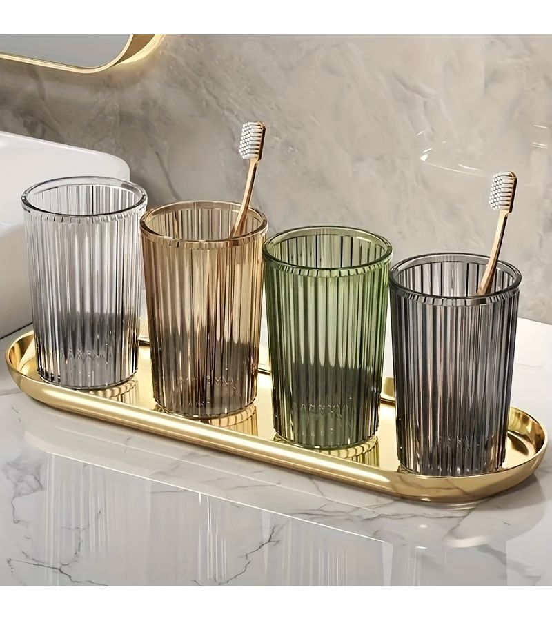 Light Luxury Transparent Striped Mouthwash Cup 2 Pack for Bathroom Home - Image 4