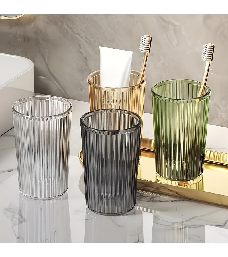 Light Luxury Transparent Striped Mouthwash Cup 2 Pack for Bathroom Home - Image 1