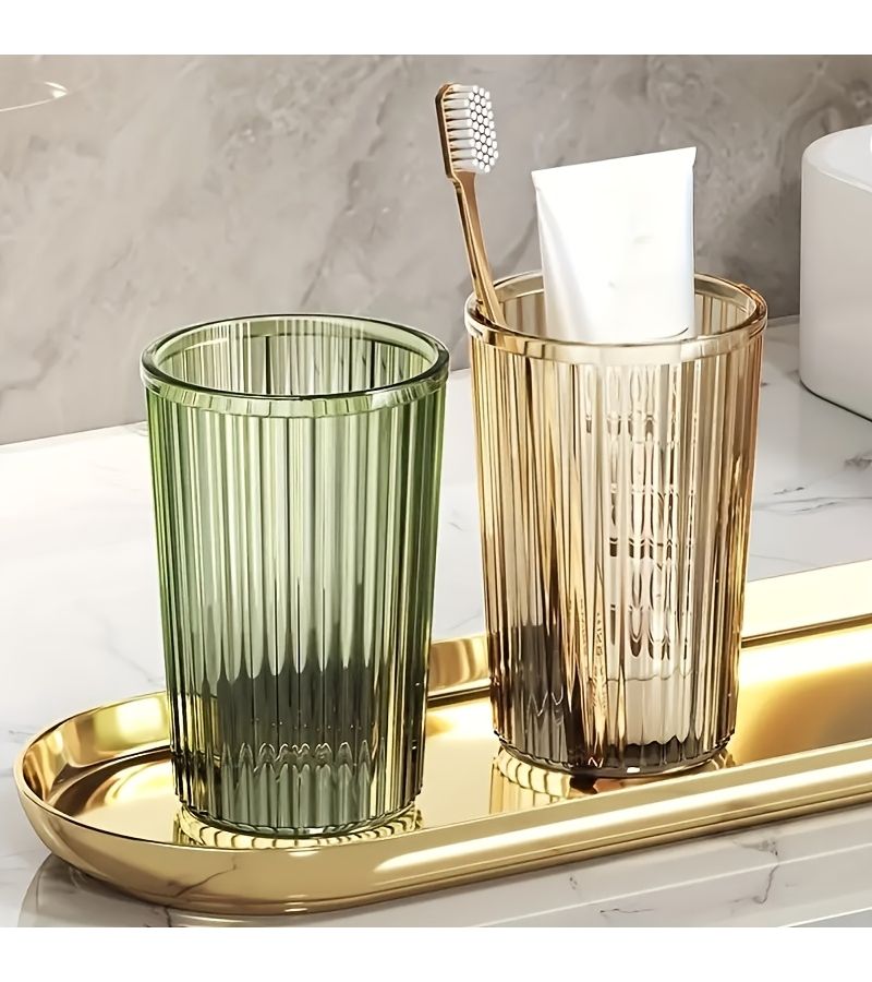 Light Luxury Transparent Striped Mouthwash Cup 2 Pack for Bathroom Home - Image 5
