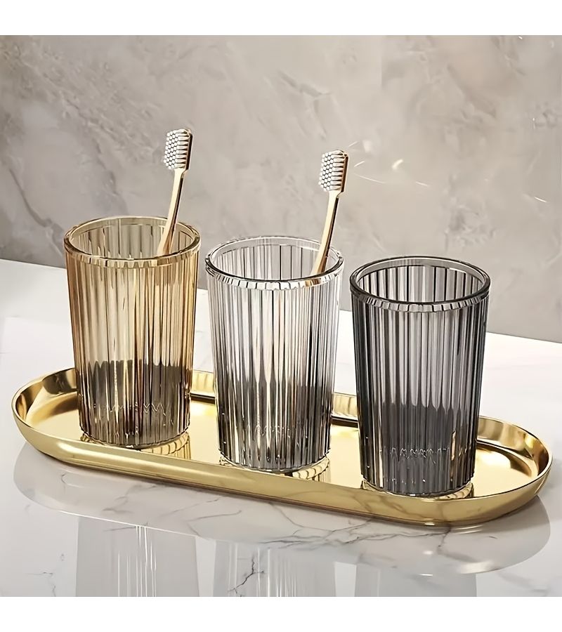 Light Luxury Transparent Striped Mouthwash Cup 2 Pack for Bathroom Home - Image 2