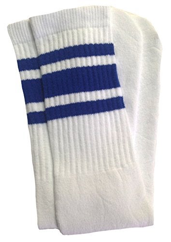 SKATERSOCKS 19" Mid calf White tube socks with Royal Blue stripes style 3 - Image 5