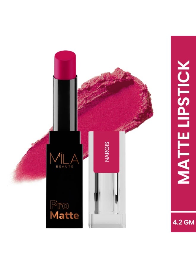 ميلا بيوتي أحمر الشفاه "ميلا بوتيه برو مات" (Mila Beauté Pro Matte) | لون غني وعالي التركيز يدوم طويلاً | لمسة نهائية شبه مطفية | تركيبة خفيفة الوزن | تغطية كاملة بمسحة واحدة | لون شفاه فاخر | الدرجة - (نرجس، 4.2 جم) - Image 2