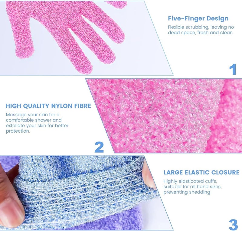 HZYH 6 Pcs Bamboo Exfoliating Gloves, Shower and Bath Body Exfoliator Mitts, Scrubs Away Ingrown Hair and Dead Skin Cells, Ideal for Spa, Massage and Daily Skincare, Green Blue Pink - Image 5