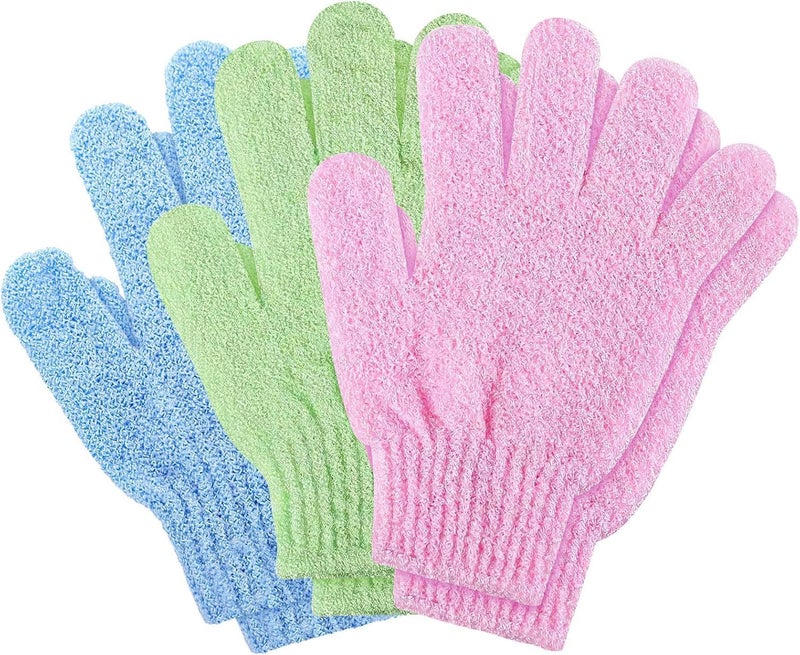 HZYH 6 Pcs Bamboo Exfoliating Gloves, Shower and Bath Body Exfoliator Mitts, Scrubs Away Ingrown Hair and Dead Skin Cells, Ideal for Spa, Massage and Daily Skincare, Green Blue Pink - Image 1