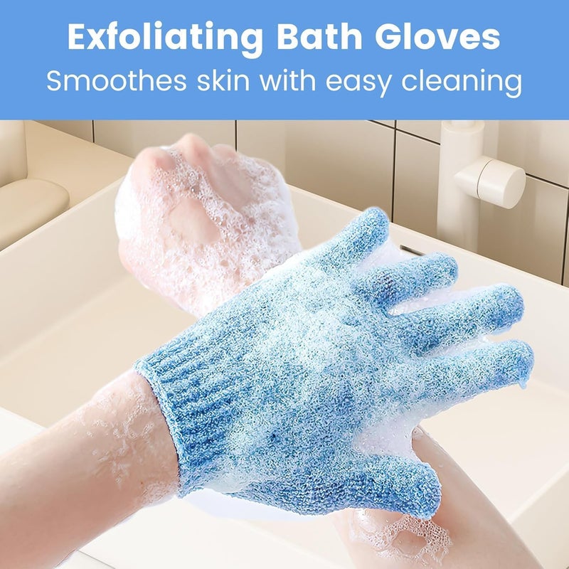 HZYH 6 Pcs Bamboo Exfoliating Gloves, Shower and Bath Body Exfoliator Mitts, Scrubs Away Ingrown Hair and Dead Skin Cells, Ideal for Spa, Massage and Daily Skincare, Green Blue Pink - Image 3