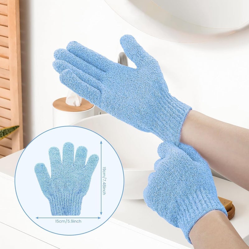 HZYH 6 Pcs Bamboo Exfoliating Gloves, Shower and Bath Body Exfoliator Mitts, Scrubs Away Ingrown Hair and Dead Skin Cells, Ideal for Spa, Massage and Daily Skincare, Green Blue Pink - Image 2
