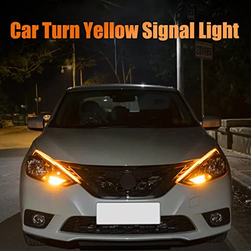 TEKSHINNY Car LED Strip Lights, 2Pcs 24 Inch Flexible LED Headlight Strips Dual Color White Turn Signal Yellow Lights Waterproof Car Daytime Running Light Strip for Truck SUV - Image 3
