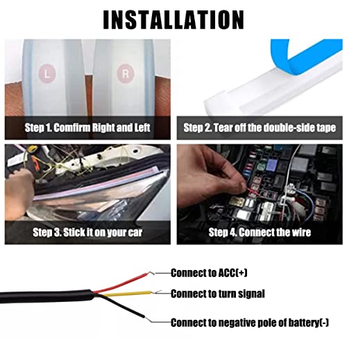 TEKSHINNY Car LED Strip Lights, 2Pcs 24 Inch Flexible LED Headlight Strips Dual Color White Turn Signal Yellow Lights Waterproof Car Daytime Running Light Strip for Truck SUV - Image 5